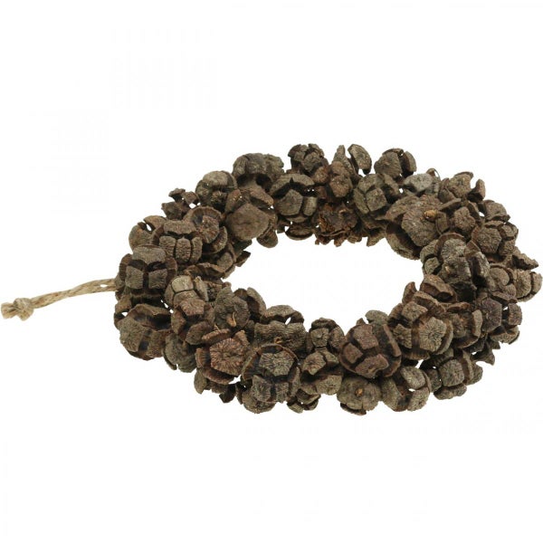 Dekorativer Kranz aus Zapfen mit Juteschnur