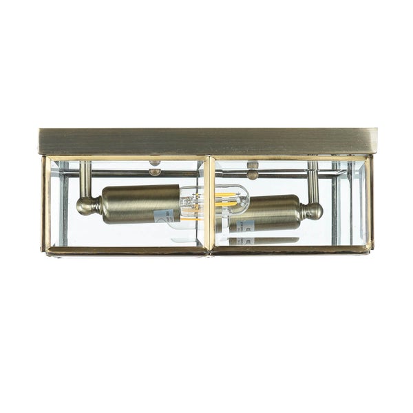 Rechteckige Wandleuchte mit zwei Leuchtmitteln in einem transparenten Gehäuse