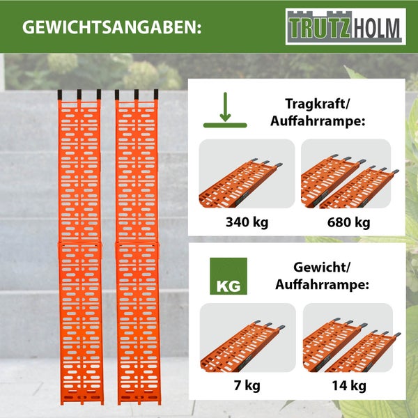 TRUTZHOLM 2 x Auffahrrampe klappbar 228 cm Traglast 680 kg Alu orange gelocht Rampen Motorradrampen