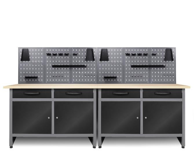 Werkbank mit Schubladen, Schränken und Lochwand zur Werkzeugaufbewahrung