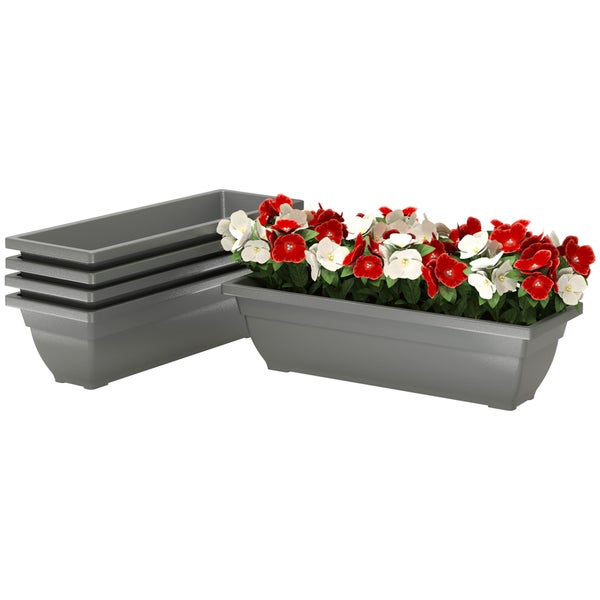 Outsunny 5er Set Blumentopf aus Kunststoff, 59 x 21 x 16 cm stapelbar Blumentöpfe Set, wetterfest Übertopf, Töpfe für innen und außen, Grau