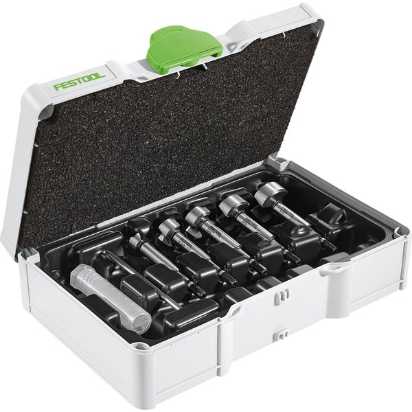 Festool Forstnerbohrer-Set FB D 15 bis 35 CE-Set im Systainer3 mit fünf Forstnerbohrern, Zentrierspitze und Verlängerung.