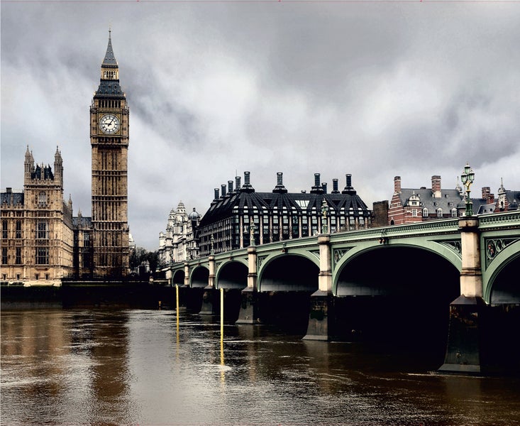 Blick auf den Big Ben, die Houses of Parliament und die Westminster Bridge in London