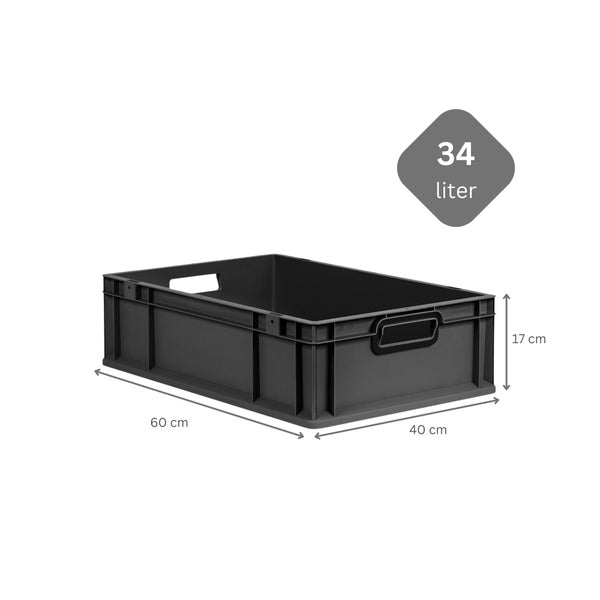 PROREGAL SparSet 10x Eurobox NextGen Color mit Auflagedeckel und Schiebeschnappverschlüsse, HxBxT 17x40x60cm, 34 Liter, Schwarz, Griffe schwarz offen, Eurobehälter, Transportbox, Transportbehälter, Stapelbehälter