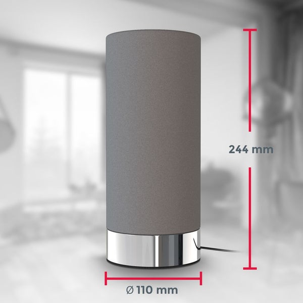 Nachttischlampe - touch, dimmbar, mit Stecker, E14 Fassung, grau