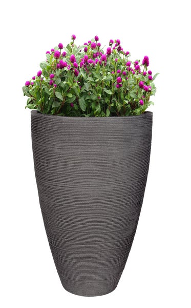 BigDean XXL Pflanzkübel in Granitstein-Optik - Rillentopf rund - 60x40cm - Outdoor Blumenkübel groß - 47 Liter - Übertopf anthrazit für Innen & Außen