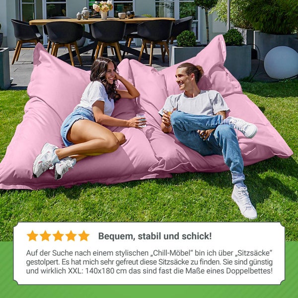 Green Bean Sitzsack XXL 140x180cm 380 Liter Kinder & Erwachsene Bean Bag EPS Perlen Füllung Riesensitzsack Groß Draußen Outdoor Liegekissen Waschbar Wetterfest Lounge Sitzkissen Bodenkissen Rosa