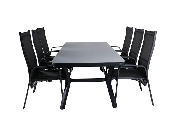 Virya Gartenset Tisch 100x200cm und 6 Stühle Copacabana schwarz, grau. 100 X 200 X 74 cm