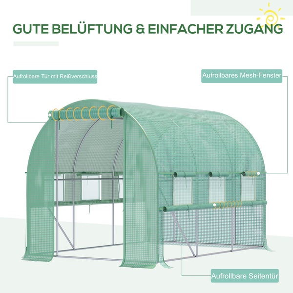 Outsunny Foliengewächshaus, Tunnel-Gewächshaus, 2,95 x 2 x 2 m, Stahl, Grün