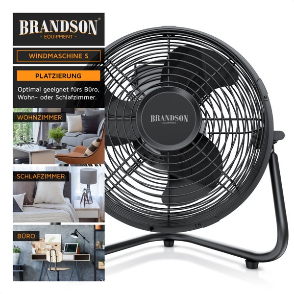 Brandson - Windmaschine Retro Stil - Ventilator Design schwarz - Tischventilator 32 Watt - hoher Luftdurchsatz - stufenlos neigbarer Ventilatorkopf