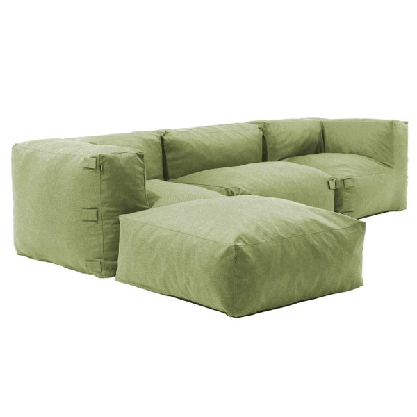 Modulares Lounge-Sofa aus grünem Stoff mit Hocker.