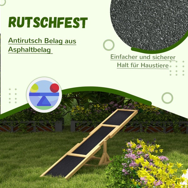 PawHut Hundewippe, Hunde Agility Wippe aus Holz, Rutschfest Hunde Agilitäts Rampe für Hunde unter 30 kg, für Balance, 180 x 30 x 30 cm Gelb
