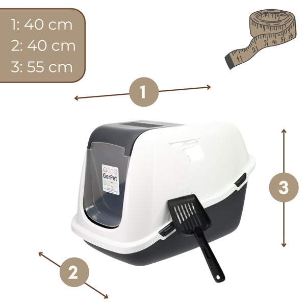 GarPet Katzentoilette mit Haube und Schaufel, Maße: Breite 40 Zentimeter, Tiefe 40 Zentimeter, Höhe 55 Zentimeter.