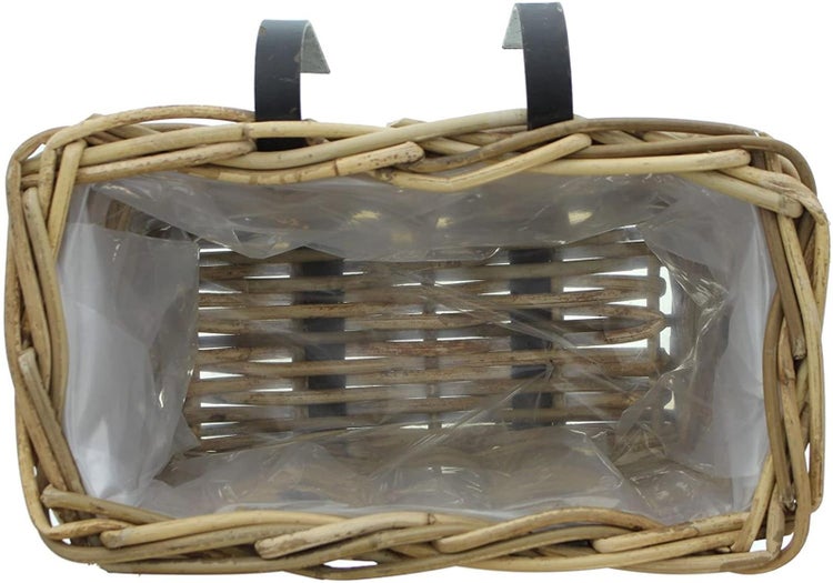 Dekoleidenschaft Rattan Pflanzkasten Koboo Grey klein, grau, Balkonkasten mit Halterung, Blumenkasten für Draußen, Pflanzgefäß