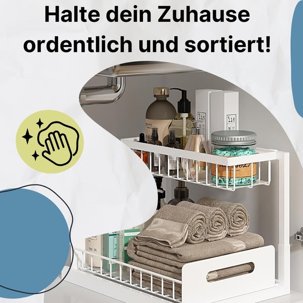 Spülschrank Organizer schmal ausziehbar Küche Metall 2 Etagen unter Waschbecken Regal Küchen Organizer Gewürzregale Organizer für Badezimmer weiß