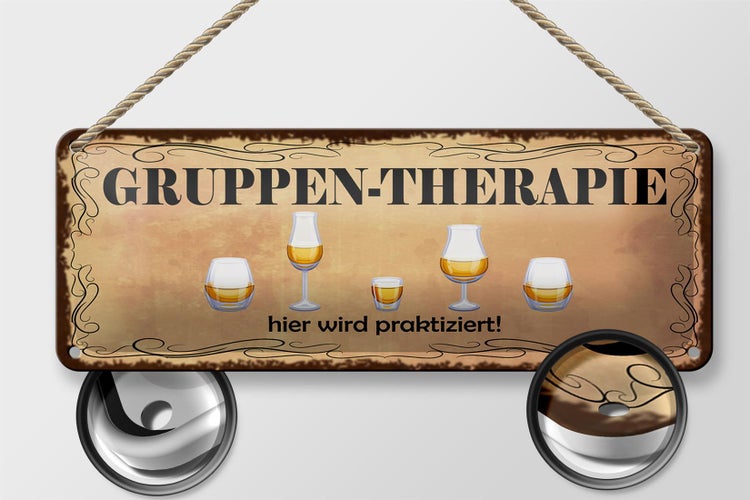 Blechschild Spruch 27x10cm Bier Gruppen Therapie hier wird Dekoration