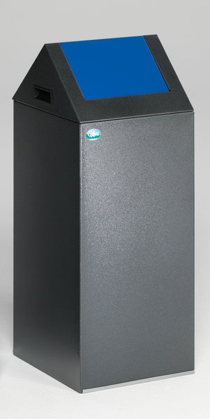 PROREGAL Selbstlöschender Wertstoffsammler Spitz Mit Einwurfklappe 60 Liter HxBxT 80 x 32 x 32 cm Verzinkter Stahl Grau Blau