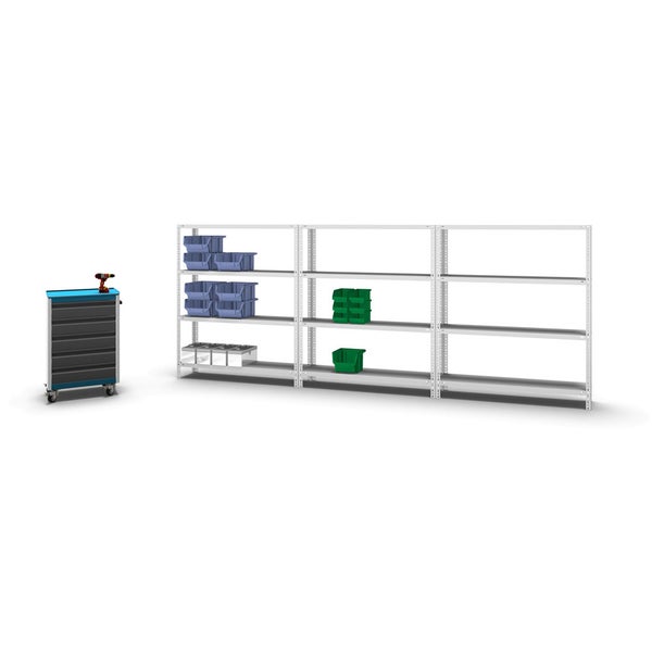 PROREGAL Fachbodenregal Schraubsystem Heavy-Duty Grundregal HxBxT 150 x 130 x 30 cm 4 Ebenen Fachlast 350 kg Beidseitig Nutzbar Lichtgrau
