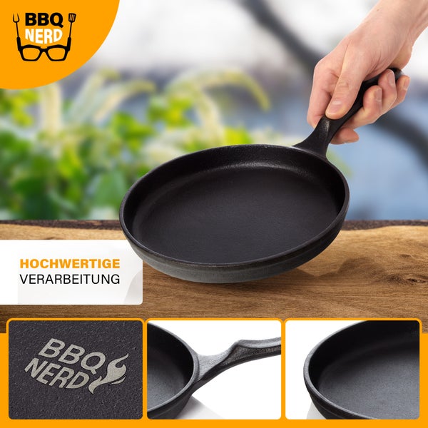 BBQ Nerd Gusseisen Crêpespfanne Ø 19 cm für Pfannkuchen Crêpes Spiegelei | Antihaftpfanne mit exzellenter Wärmeleitung | Crepepfanne für Grill Feuerstelle Herd einschl. Induktion