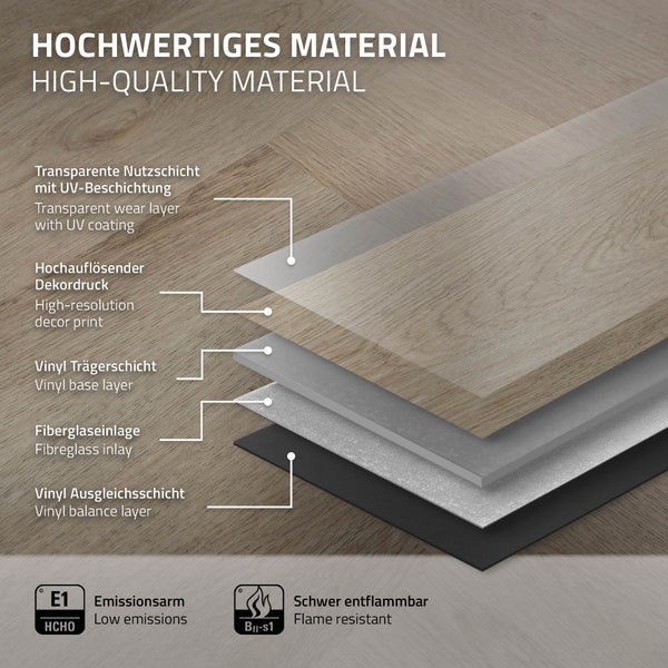 ML-Design Deluxe PVC Bodenbelag, Click Vinyl-Dielen Vinylboden, 61cmx12,8cmx4,2mm, Dicke 4,2mm, 3,12m²/40 Dielen, Fischgrät Eiche dunkel, Braun, Holzoptik, rutschfest, wasserfest, Belastungsklasse 34