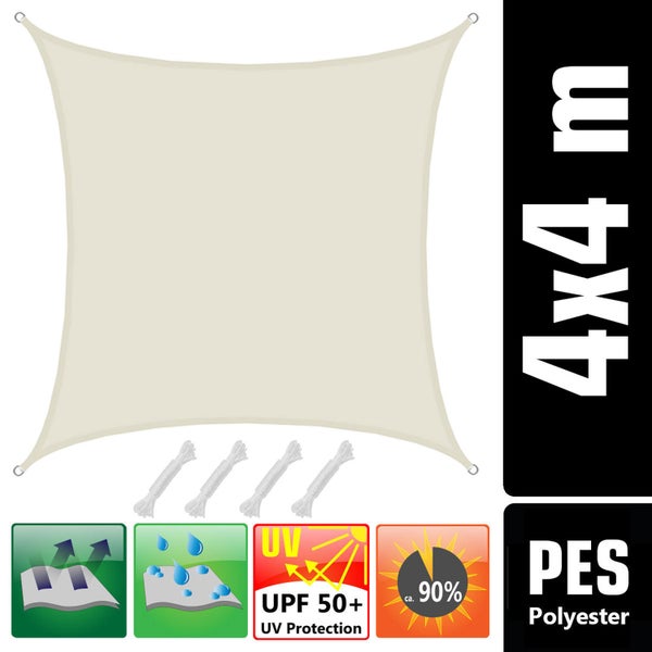 AMANKA UPF50+ Sonnensegel 4x4 Polyester Quadratisch Wasserabweisend Wetterfest Garten Balkon Beige