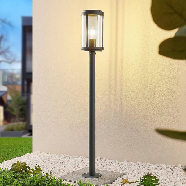 Lindby Außenleuchte Ojali (spritzwassergeschützt (Modern) in Schwarz aus Aluminium (1 flammig, E27) - Wegeleuchte Pollerleuchte Wegelampe Sockelleuchte