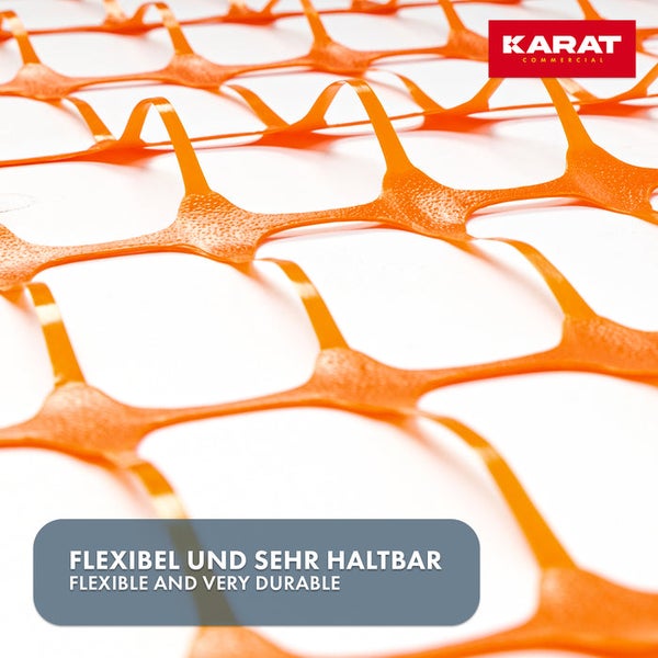 Karat Commercial Logo. Flexibler und haltbarer Sicherheitszaun aus Kunststoff.