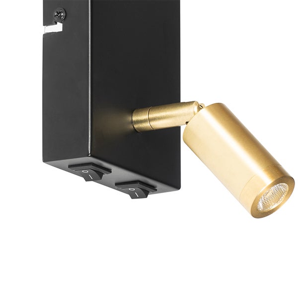 Schwarze Wandleuchte mit verstellbarem, goldenem Spot