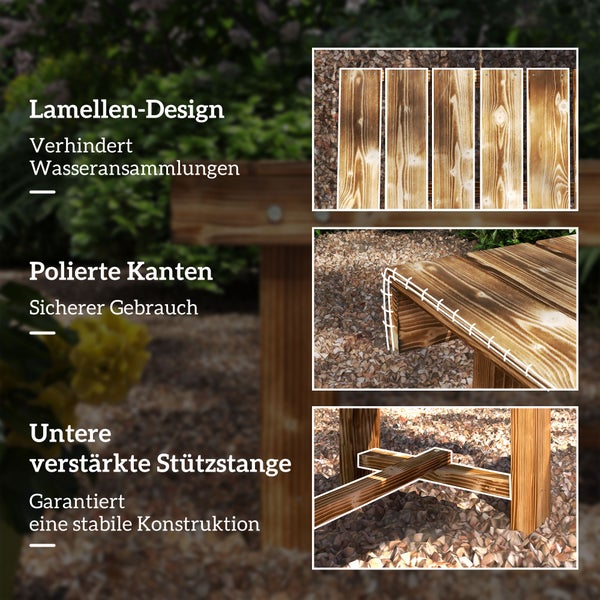 Outsunny Gartenbank, 2-Sitzer Holzbank, Sitzbank, Gartenmöbel, Rustikale Bank, Massivholz, Dunkelbraun, 110 x 38 x 35 cm