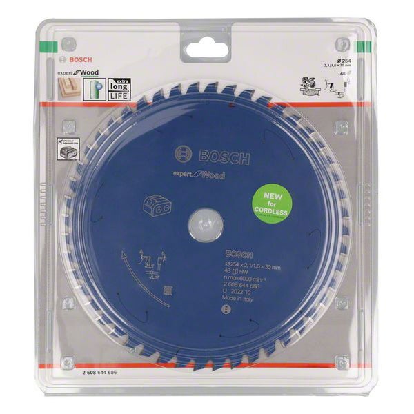 Bosch Kreissägeblatt für Akkusägen Expert for Wood, 254 x 2,1/1,6 x 30, 48 Zähne - 2608644686