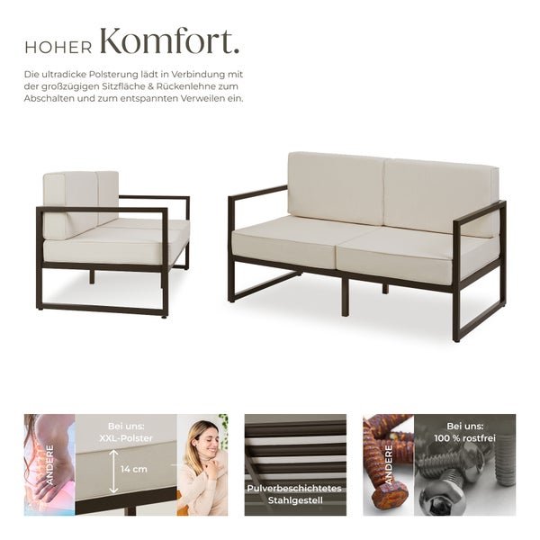 Garten-Loungesofa tectake Comosa 142 x 78 x 85 cm Dicke des Sitzpolsters 14 cm braun/beige