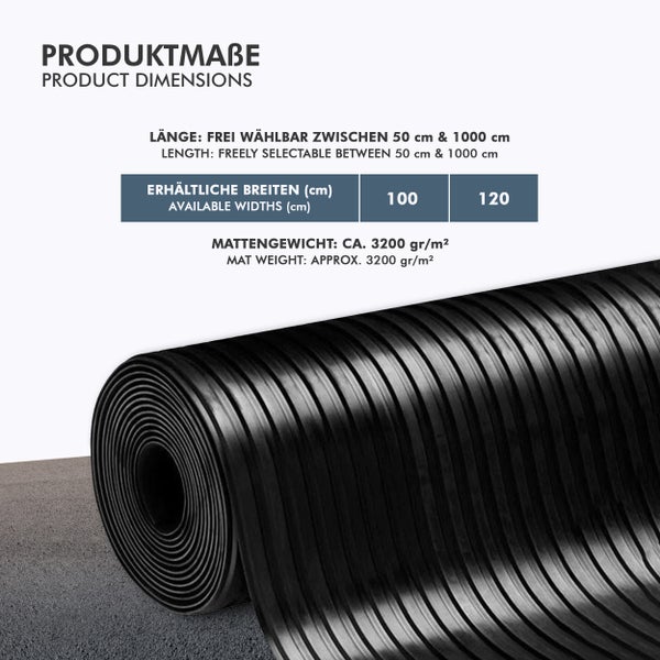 Schwarze Gummimatte in Rollenform mit gerippter Oberfläche