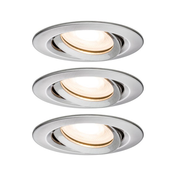 LED Einbauleuchte Nova Plus 3er-Set schwenkbar IP65 rund 93mm 30° GU10 3x7W 3x460lm 230V dimmbar 2700K Eisen gebürstet