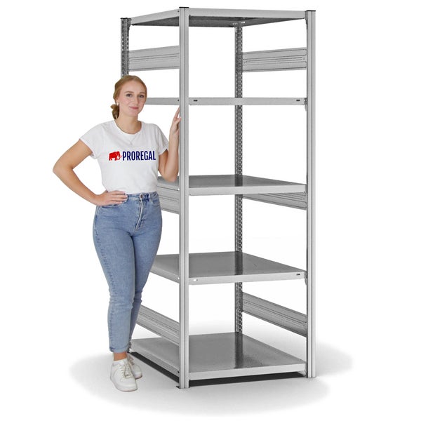 PROREGAL Fachbodenregal Stecksystem T-Profil Heavy-Duty Grundregal HxBxT 200 x 75 x 80 cm 5 Ebenen Fachlast 330 kg Beidseitig Nutzbar Verzinkt