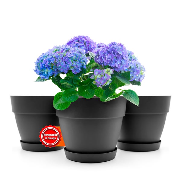 BigDean 3 Stück Blumentopf mit Untersetzer rund ø30 cm in Anthrazit – Übertopf innen + außen geeignet – aus bruchsicherem Kunststoff & Made in Europe