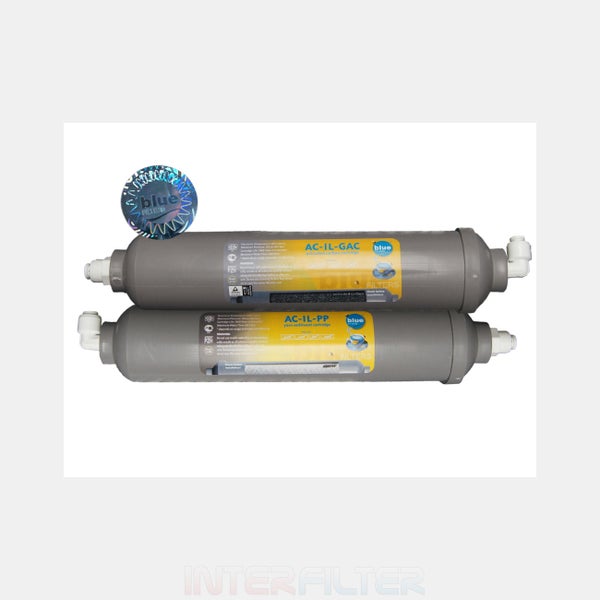 Zwei Blue Filters Wasserfilterkartuschen AC-IL-GAC und AC-IL-PP für Wasseraufbereitungssysteme
