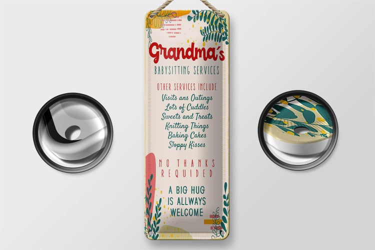 Blechschild Spruch Grandma´s Babysitting services 10x27cm