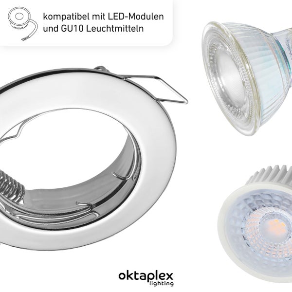 Oktaplex Lighting 6er Set LED Spot Sedan - mit LED Modul 4,8W 4000K 230V 380lm Neutralweiß 110° - Einbaustrahler Chrom Lochmaß 60mm