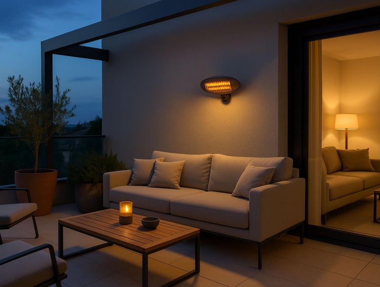 Purline Infrarot Heizstrahler mit den Maßen 50 x 32 x 15 cm, Leistung 2000 Watt und Gewicht 1,41 kg.