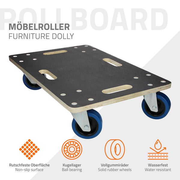 ECD Germany 2er Set Transportroller 40x60 cm bis 800 kg Siebdruckplatte, PP-Räder, Transporthilfe für Umzug, Rollbrett Möbelroller Möbel-Transport Möbelhund Rollwagen Roller Transporter Transportwagen