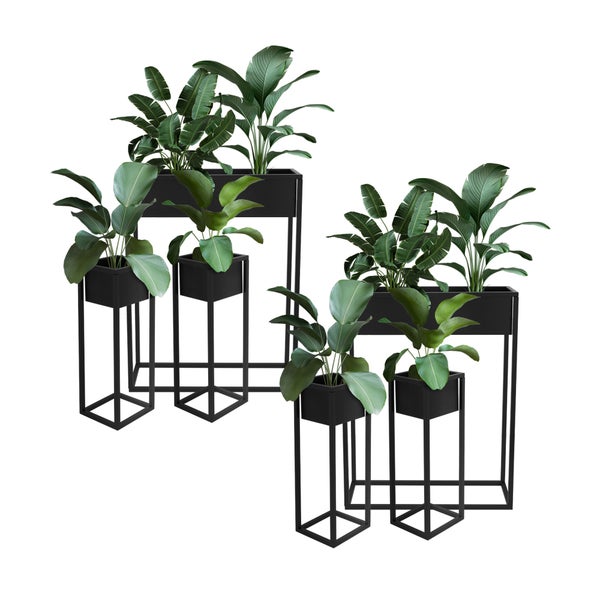 ML-Design Blumenständer 6er Set im Schwarz aus Metall, 60x20x80 cm / 20x20x60 cm, stehend, Übertopfständer für Pflanzen Innen- und Außen, Pflanzkasten Blumenkasten Pflanzenständer Hochbeet Kräuterbeet