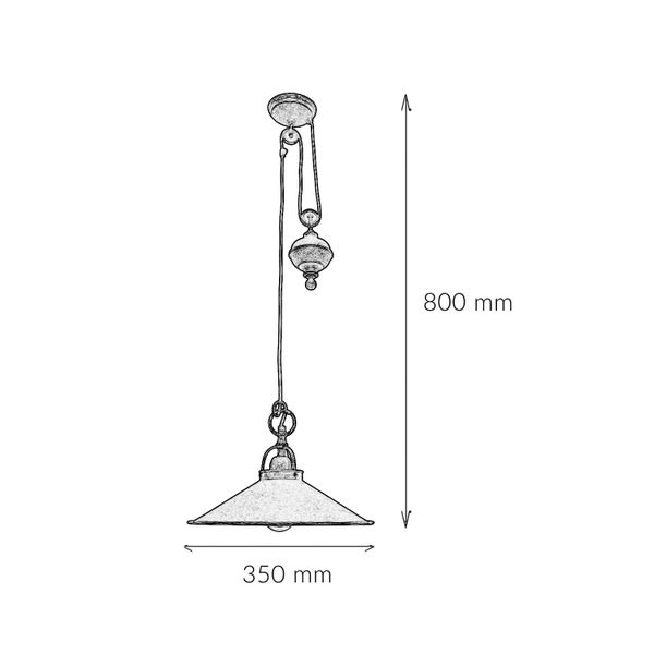 Technische Zeichnung einer Pendelleuchte mit den Maßen 350 mm Durchmesser und 800 mm Höhe