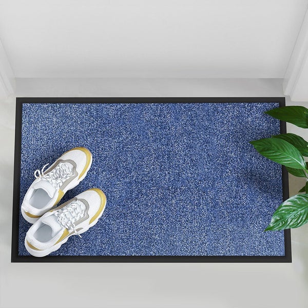 FLOORDIREKT Fußmatte Rhine - Unicolor - Schmutzfangmatte für Innen & Außenbereiche - Blau - 90 x 150 cm