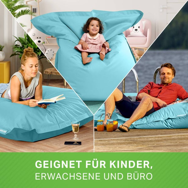 Green Bean Sitzsack XXL 140x180cm 380 Liter Kinder & Erwachsene Bean Bag EPS Perlen Füllung Riesensitzsack Groß Draußen Outdoor Liegekissen Waschbar Wetterfest Lounge Sitzkissen Bodenkissen Aquamarin