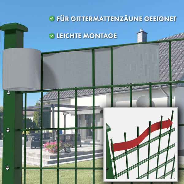 FLOORDIREKT PVC Sichtschutzstreifen 19 cm x 35 m für Gartenzäune Blickdicht Grau