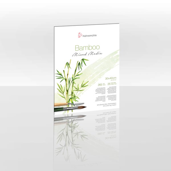 Hahnemühle Logo. Bamboo Mixed Media Papierblock, 30 mal 40 Zentimeter, 265 Gramm pro Quadratmeter, 25 Blatt.