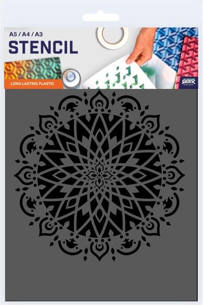 QBIX Mandala Schablone A5 Größe Kunststoff - Ausschnitt Durchmesser 12,5cm