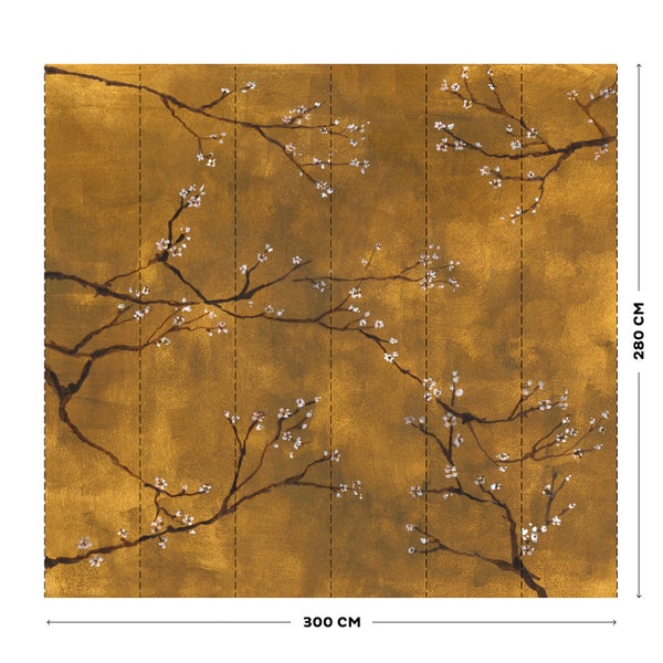 Chinesische Blüte - Fototapete - Gelb - 280x300 cm