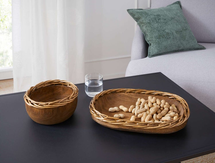 FRANK FLECHTWAREN | Schale Flechtrand, oval, PAULOWNIA, WEIDE, 37 x 27 x 6 cm