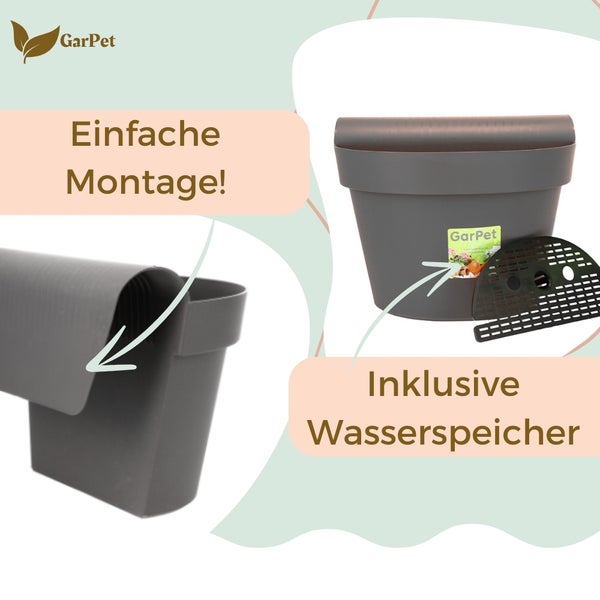 Grauer Pflanztopf mit Wasserspeicher und einfacher Montage
